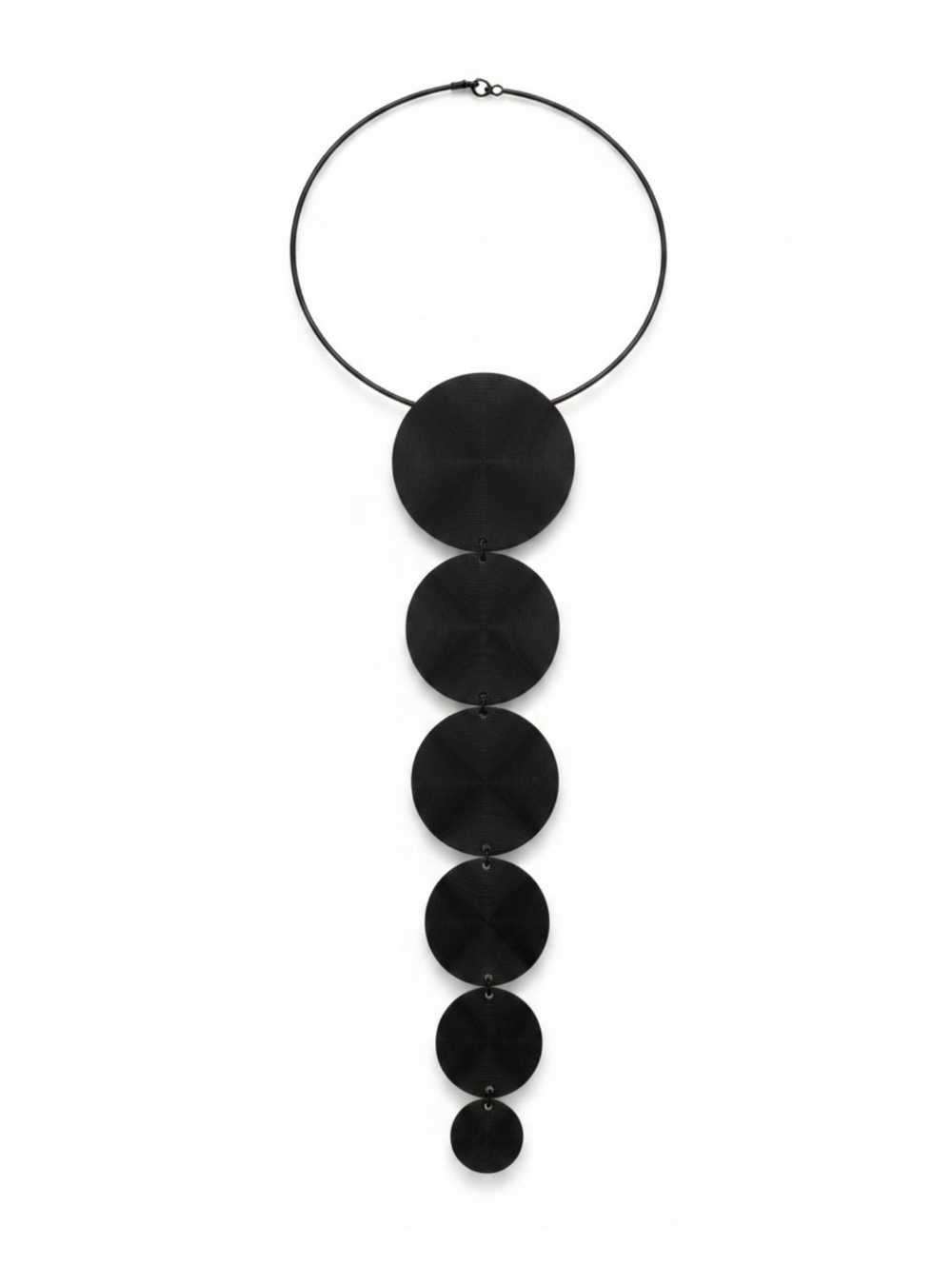 Modern Disc Statement Necklace ▪︎ 6 Tier ▪︎ Onyx ▪︎ Long Drop 14.5" - Picture 2 of 16